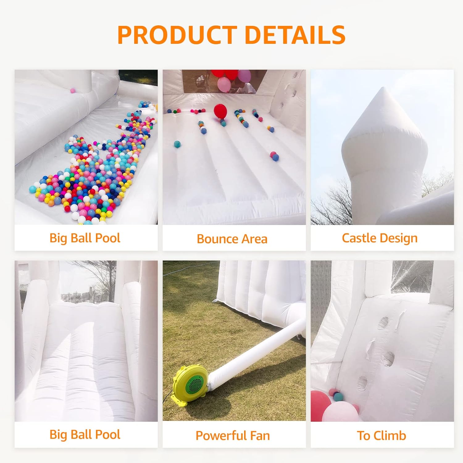 White Bounce House with Slide Ball Pit Blower Oxford Cloth Inflatable 15FTx 13FT Large White Bounce House Bouncy Castles for Kids Adult Birthday