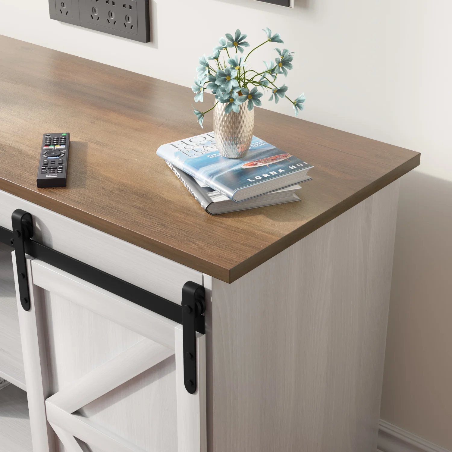 Furmax Modern Farmhouse Barn Door TV Stand for TVs up to 65", White - Curated Treasures Market