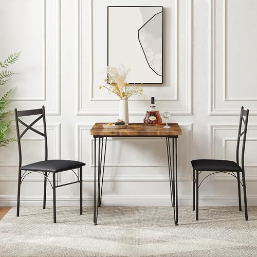 VECELO Kitchen Dining Room Table Set with 2 Chairs for Small Space, Apartment,Metal Steel Frame