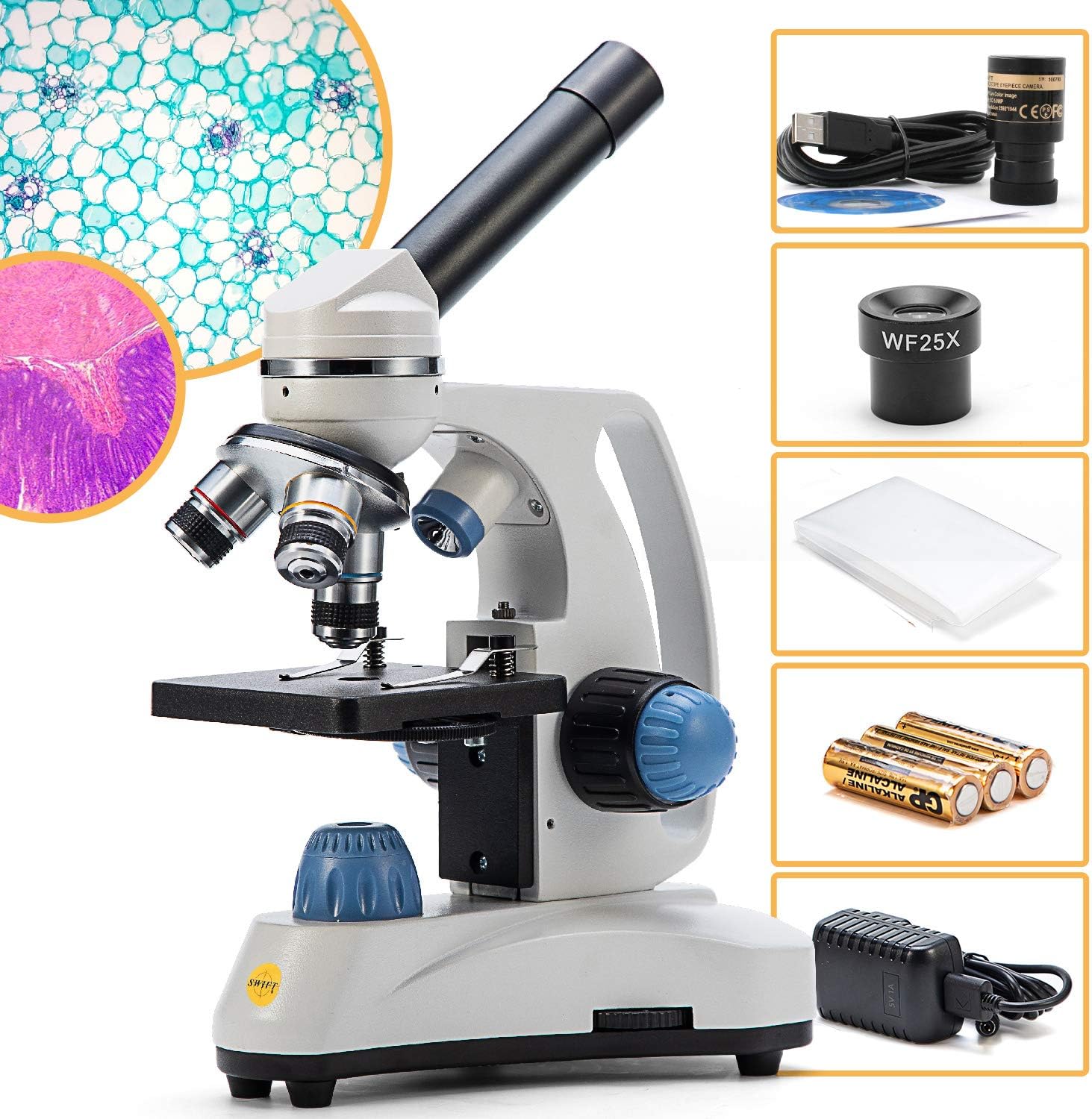 SWIFT Microscope SW150,Compound Student Microscope,40X-1000X,Monocular Head,Coarse & Fine Focusing,Dual Illumination