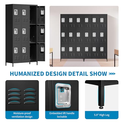 6 Doors Metal Lockers for Employees 72" H Storage Cabinet Lockable Locker with Shelves Steel Storage Locker for Gym School Office Home Requires