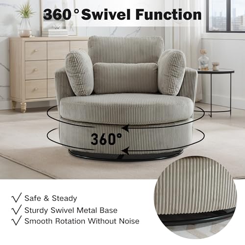 Chifee & Vingol 42.2" Oversized Swivel Accent Chair Round Barrel Chair,Chenille,Beige