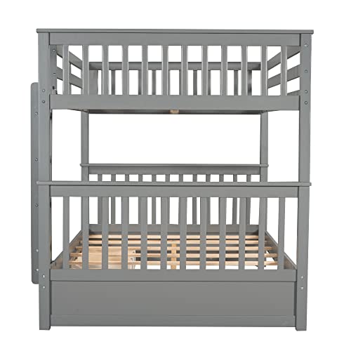 SOFTSEA Twin Over Full Bunk Bed with Slide, Solid Wood Bunk Beds with Stairs for Kids