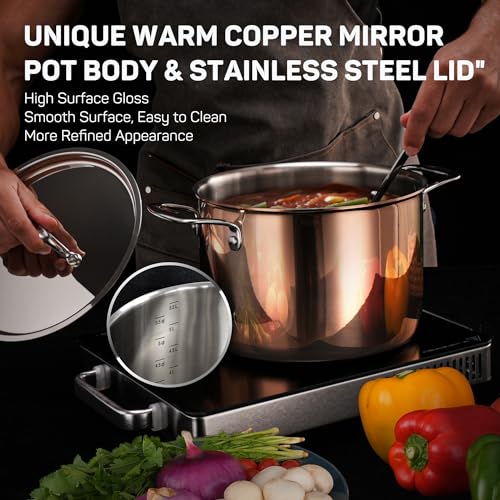Whole Tri-ply 18/10 Stainless Steel Pot and Pan Set (10 Piece), Copper Pots and Pans Set with Stainless Steel Lid, Induction Cookware Set