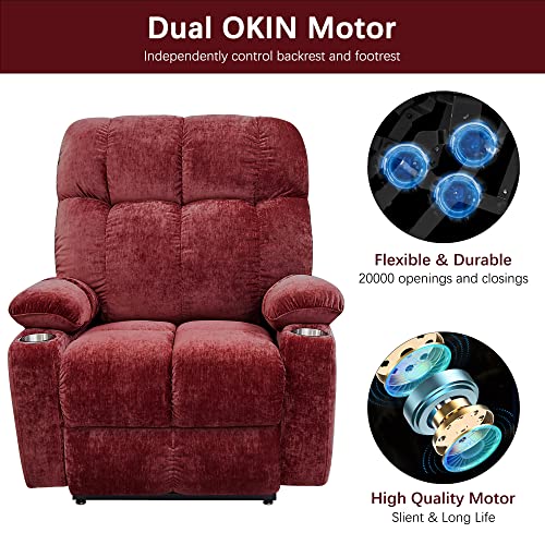 Electric Power Lift Recliner Oversize Chair Dual Motor Vibration Massage Heated Gift Fabric Single Sofa for Elder with Side Pockets Cup Holders for