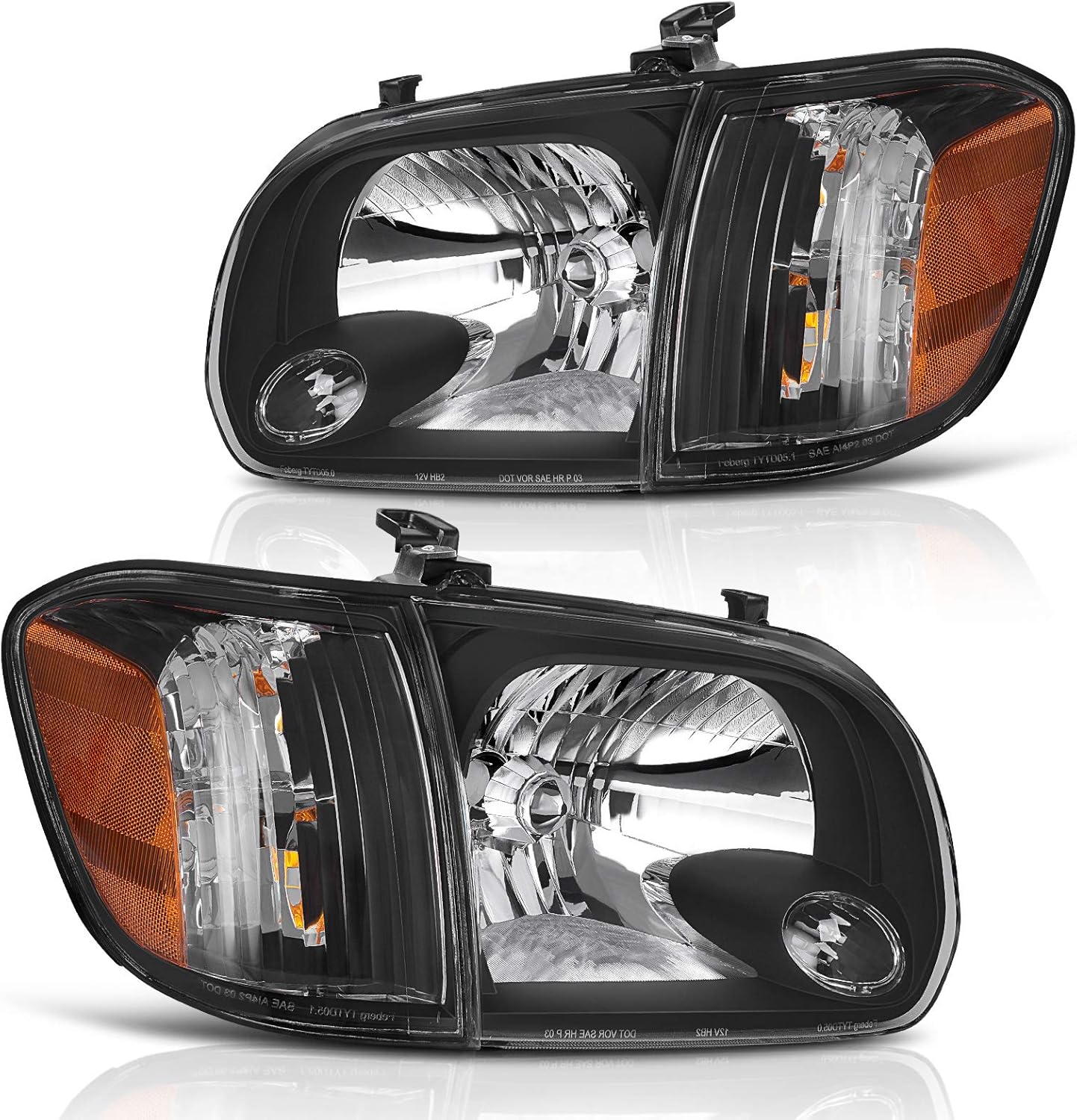 DWVO Headlight Assembly Compatible with 2005-2006 Tundra Double/Crew Cab 2005-2007 Sequoia Pickup Headlamp Replacement Pair Chrome Housing Amber