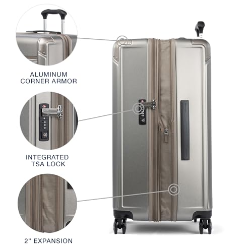 Travelpro Platinum Elite Hardside Expandable Carry on Luggage, 8 Wheel Spinner, TSA Lock, Hard Shell Polycarbonate Suitcase, Metallic Sand