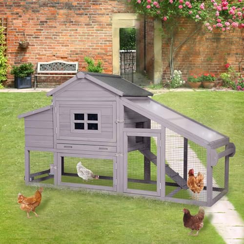 Chicken Coop with Wheels, Mobile Outdoor Chicken House with Leakproof Pull-on Tray, Nesting Box, Waterproof Roof - Red