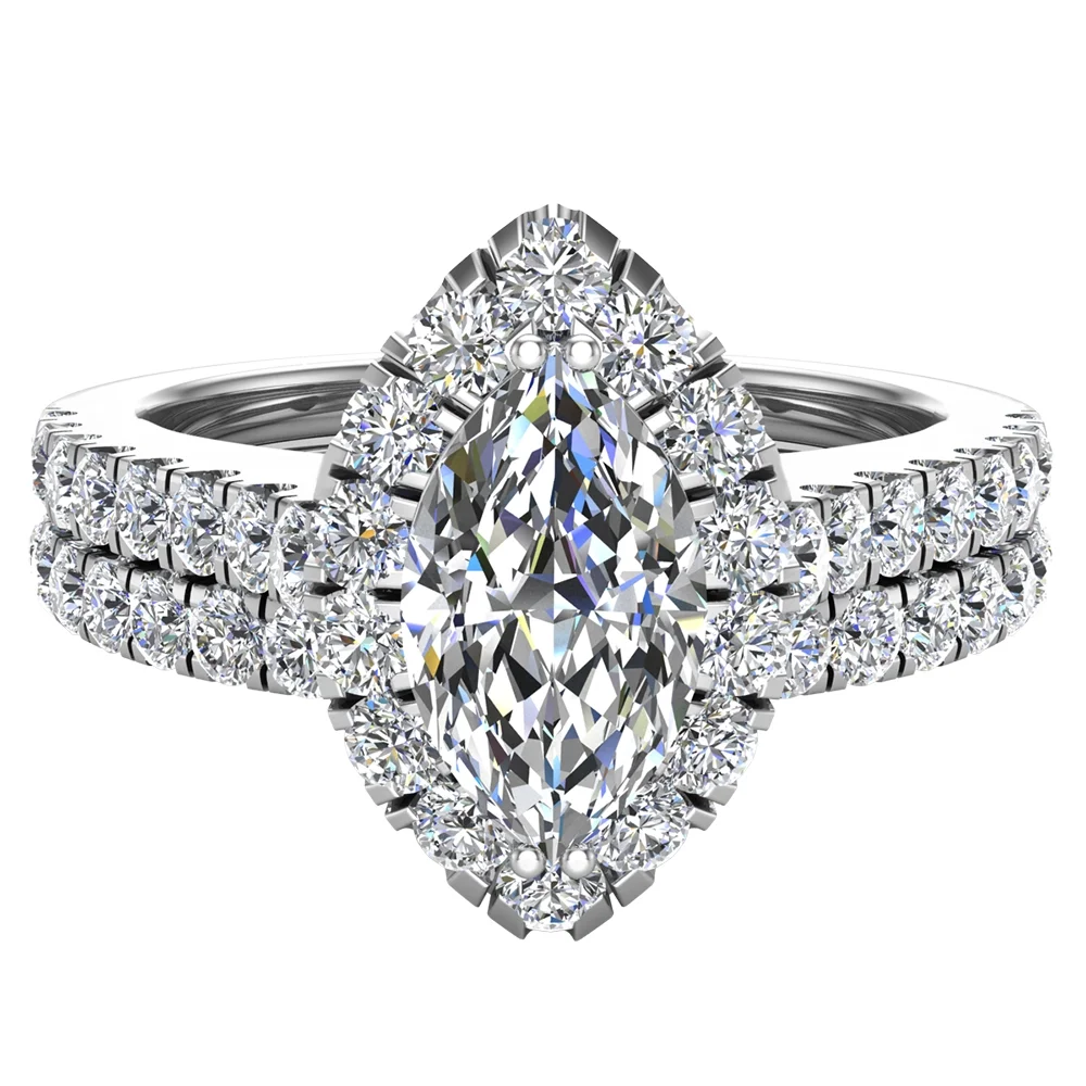 Marquise Cut Halo Diamond Wedding Ring Set 1.25 CT 14K White Gold (H,SI1)