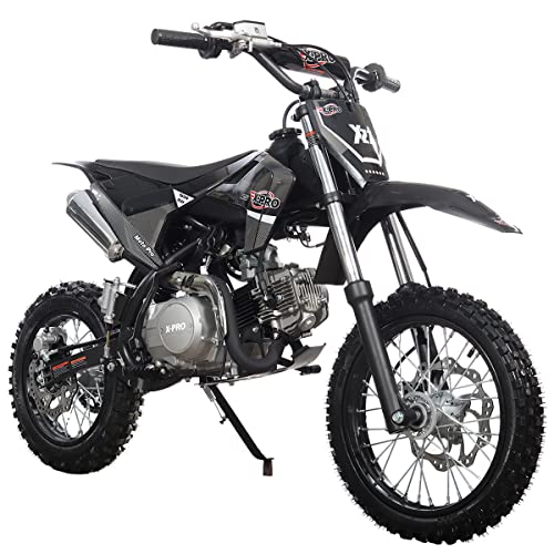 X-PRO X27 125cc Dirt Bike with 4-Speed Semi-Automatic Transmission, Kick Start, Big 14"/12" Tires! Cradle Type Steel Tube Frame! (Black)