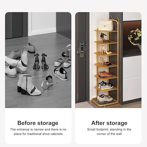 Narrow Vertical 10 Tier Shoe Rack, shoe cabinet for entryway, Tall Slim Rack for Small Spaces Organizer Shoe Shelf Shoe Tower (Color : Gold