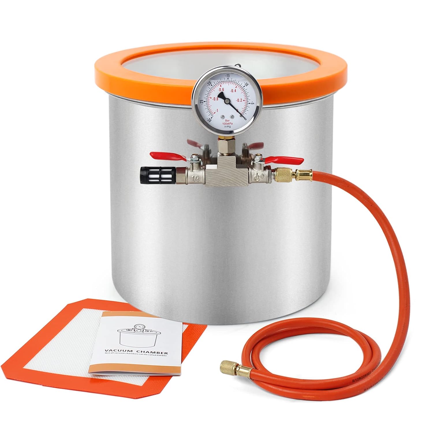Poofzy 3 Gallon Tempered Glass Lid Stainless Steel Vacuum Chamber Kit for Degassing Silicones, Epoxies and Stabilizing Wood
