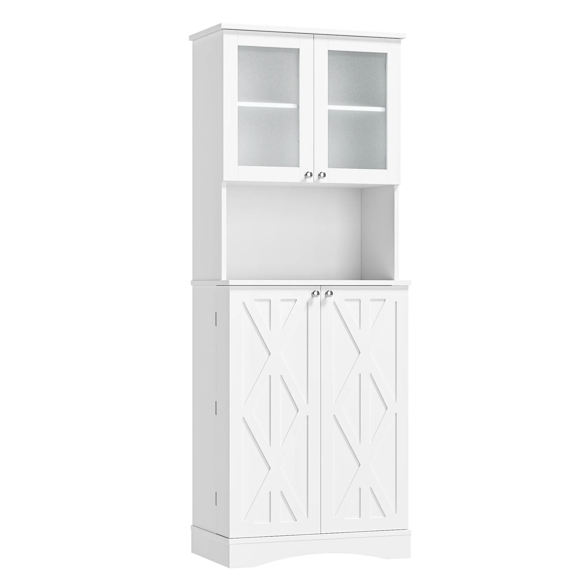 Homfa 63'' Food Pantry Cabinet, 4 Doors Kitchen Storage Cabinet with Adjustable Shelves, Microwave Cabinet for Dining Room, White