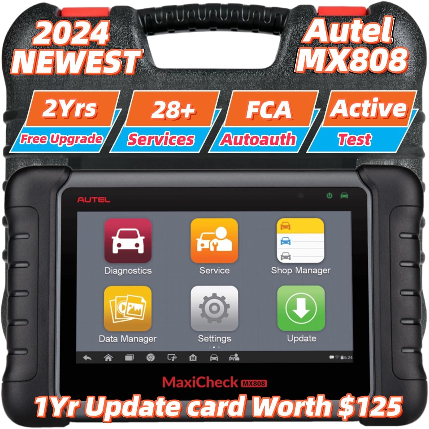 Autel Maxicheck MX808, Autel Scanner, 28+ Services, Active Test, All System Diagnose, Injector Coding, FCA Autoauth, ECU Information