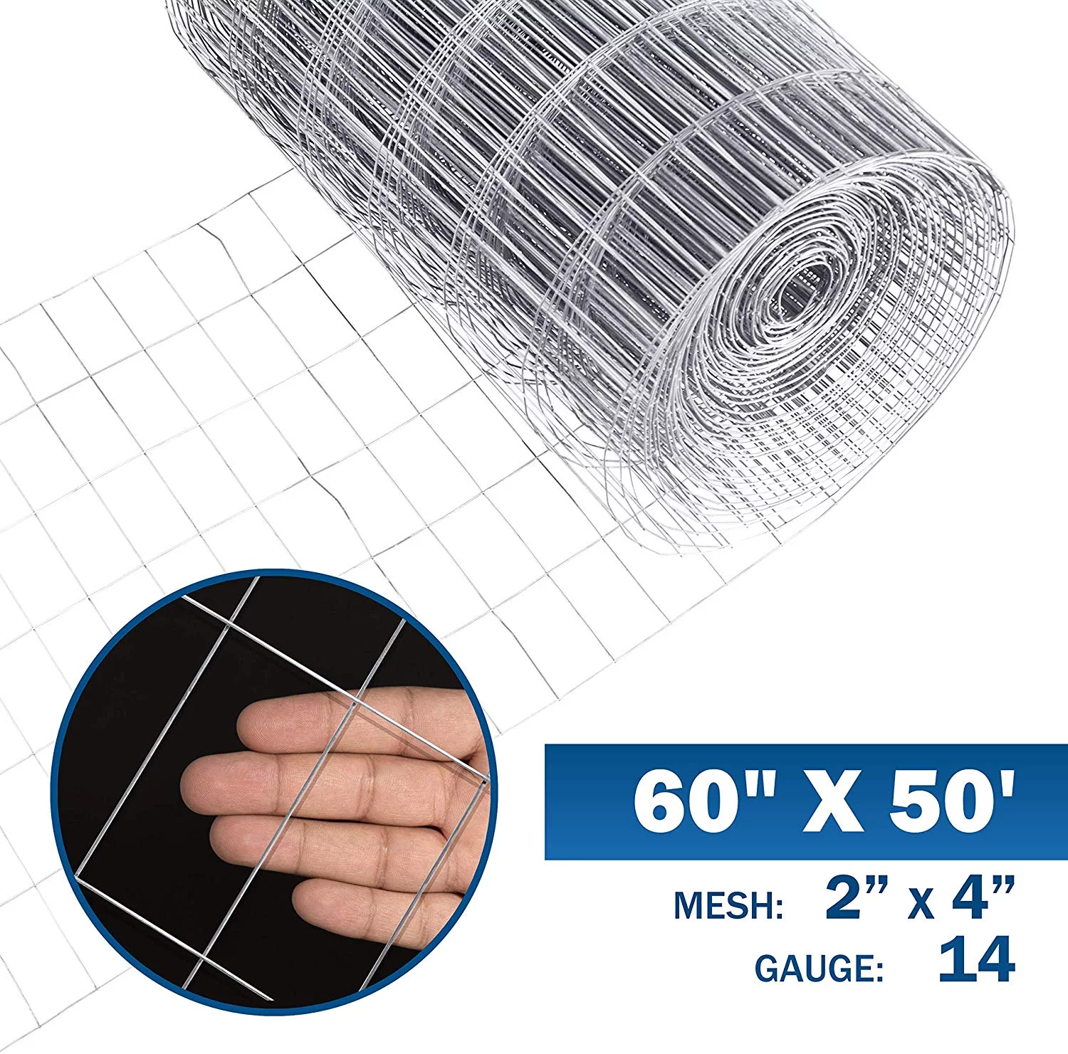 Fencer Wire 14 Gauge Galvanized Welded Wire Mesh Size 2 inch by 4 inch (5 ft. x 50 ft.) - Radiant Selections
