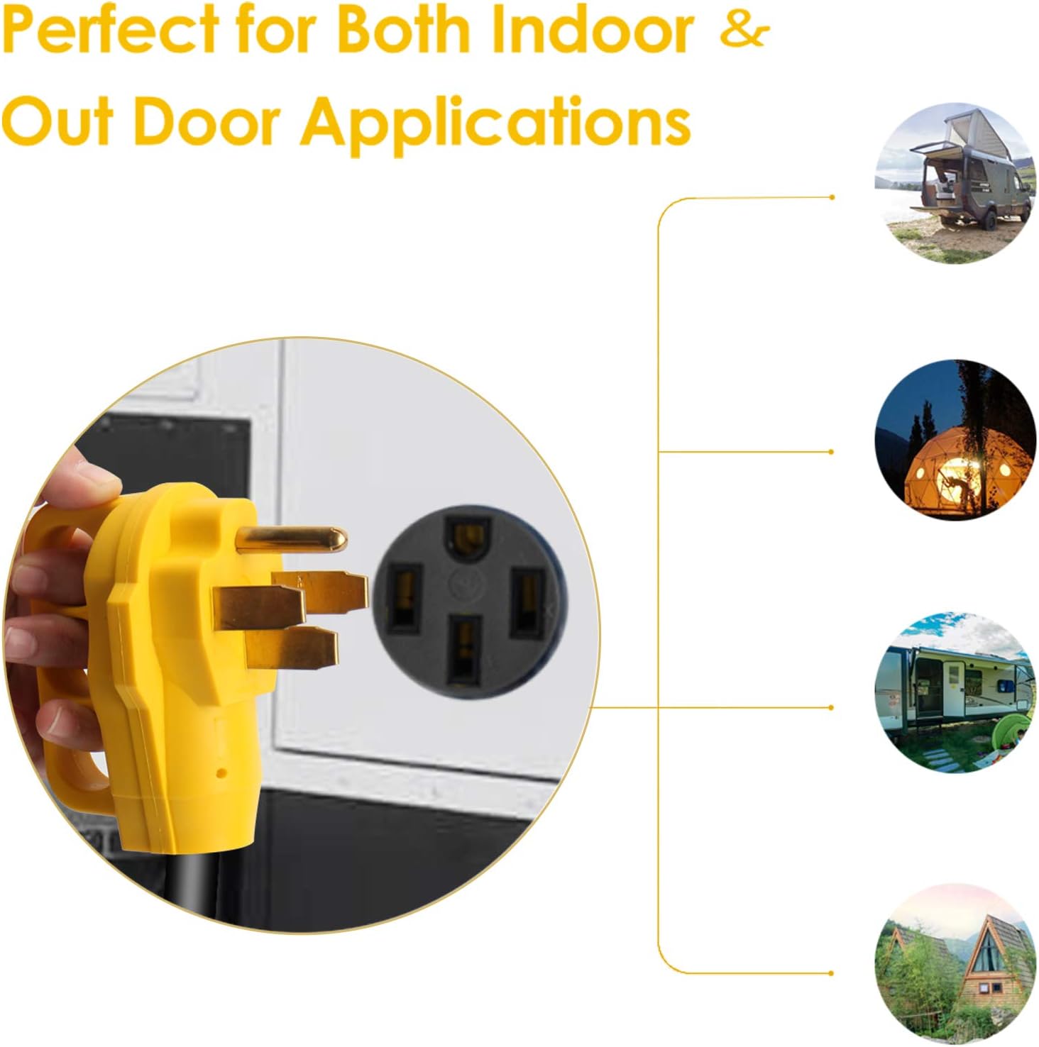 OPL5 30Amp Male 4Prong Locking Male Plug to 30 Amp Female 12 Inch RV Generator Adapter Heavy Duty RV Adapter Power Cord with Grip Handle for RV