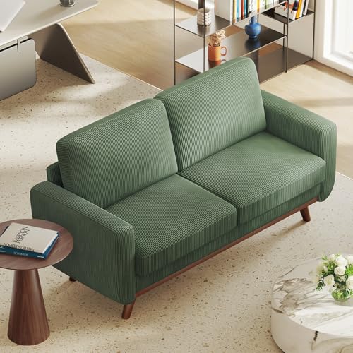 Vesgantti 68" Loveseat Sofa Green, Comfy Corduroy Couch with Spring Cushion, Sofa Couch with Solid Wood, Modern Couch with Deep Seat
