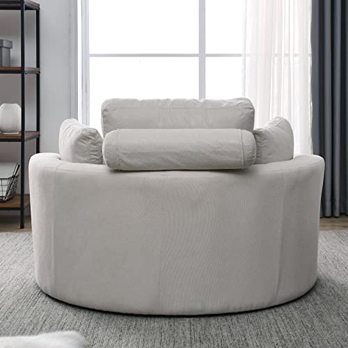 51.5-Inch Oversized Swivel Accent Barrel Chair with Storage Ottoman ,Button Decor and 4 Pillows