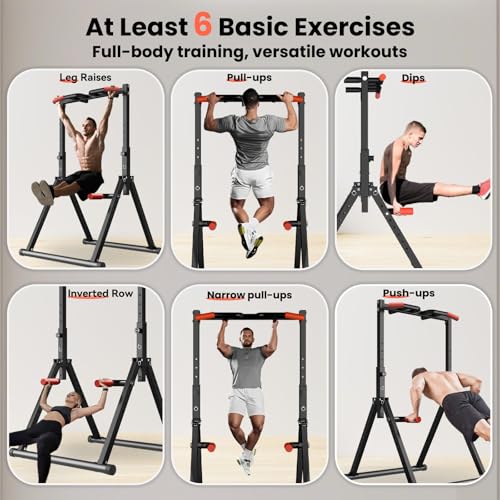 Power Tower Pull Up Dip Station Foldable, Pull Up Bar Station Adjustable, Multi-Function Home Gym, Strength Training Fitness Equipment