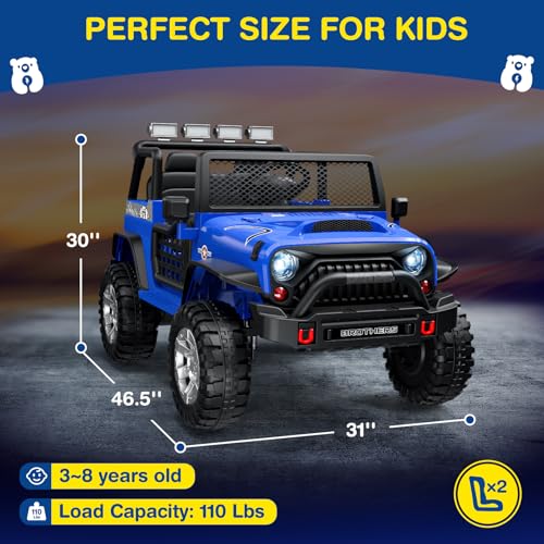 L8 2 Seater Ride On Car, 12V Kids Electric Car w/Remote Control, 4-Wheel Suspension, Bluetooth Speaker, Multi Music Modes, 3 Speeds, LED Lights