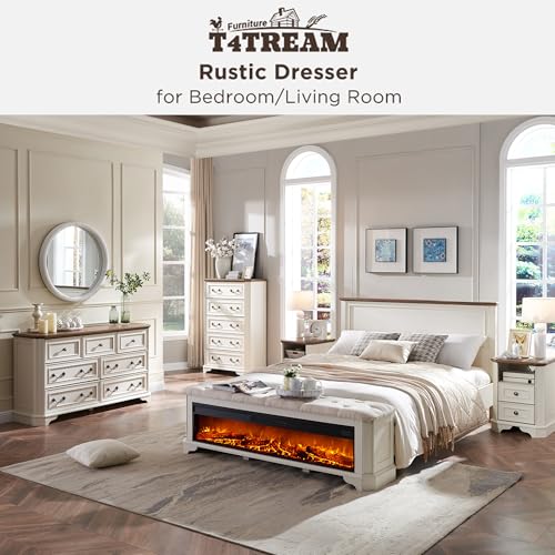 T4TREAM Farmhouse 5 Drawers Dresser for Bedroom, 48" Tall Wood Rustic Chest of Drawers with Natural Texture, Vintage Design