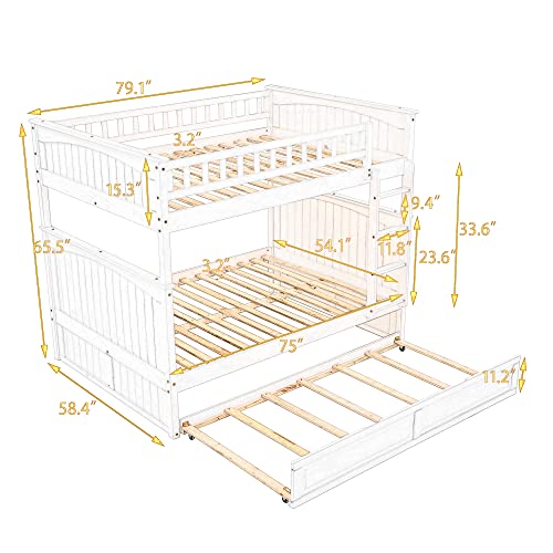 Ball & Cast Twin-Over-Twin Bunk Bed with Twin-Size Trundle and 3 Storage Stairs,Wood Bunkbed w/Full-Length Guardrails,Slat Support