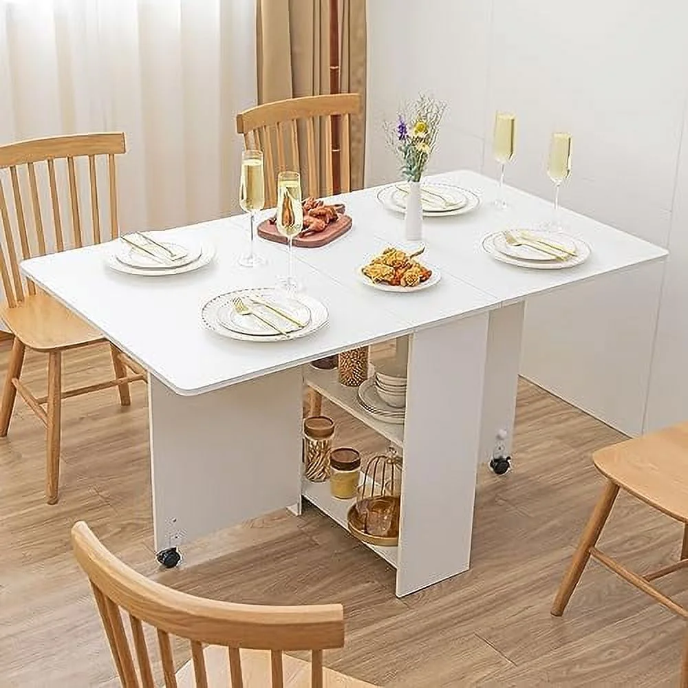 KHBIULIFE Folding Dining Table Drop Leaf Table for Small Spaces with  Racks Multifunction Space Saving Table Extension Dinner Table for Kitchen