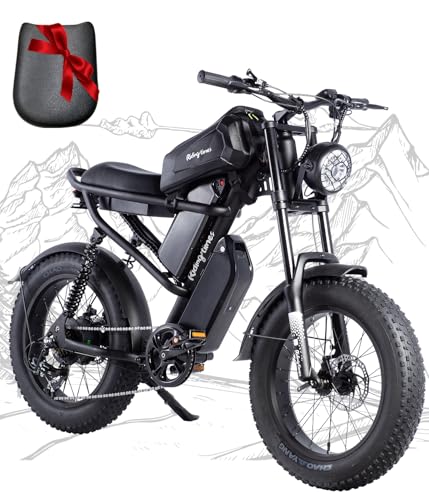 Riding'times 1500W Electric Bike for Adults Full Suspension, Long Seat Dirt Bike with 20" Fat Tire, Max 28/31MPH & 37-150 Miles