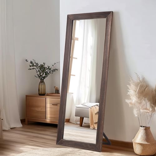 MELOMOIR Rustic Farmhouse Full Length Mirror, 64"x21" Wood Frame Floor Mirror, Free Standing Mirror Leaning Hanging Mirror