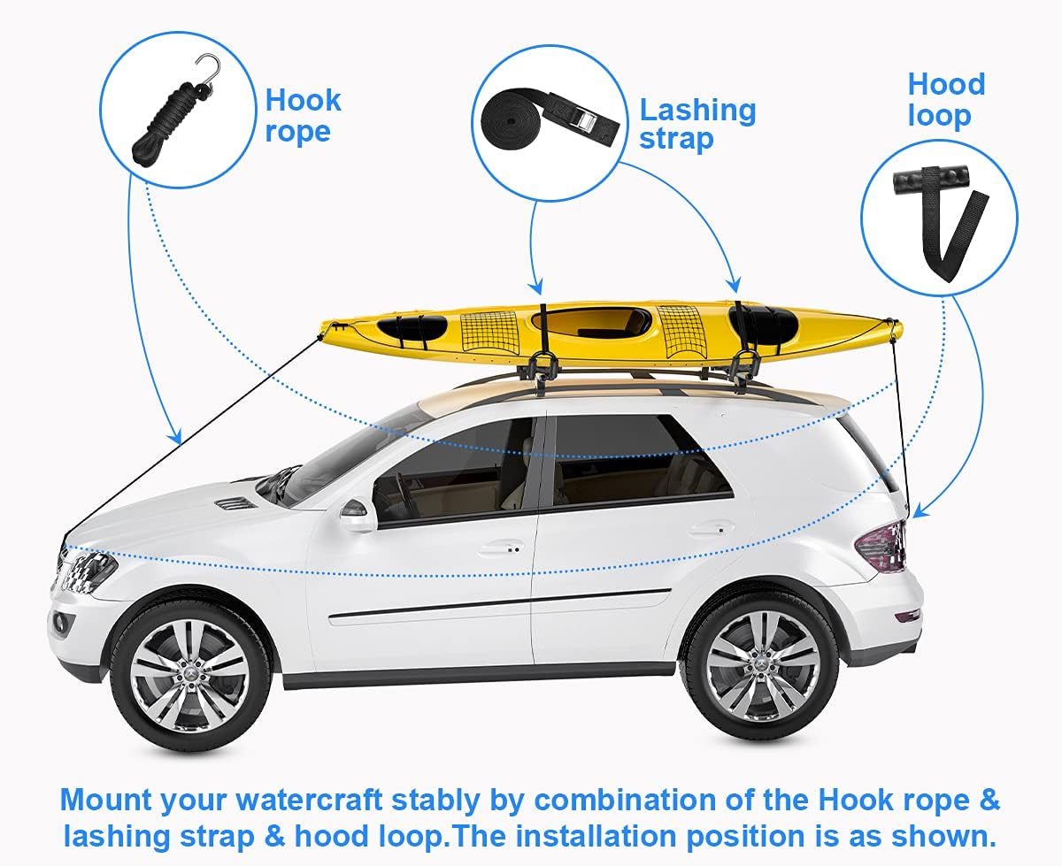 DRSPORTS Two Pairs Universal Foldable J-Bar Kayak Rack Folding Car Roof Top Carrier for Canoe, SUP, Kayaks