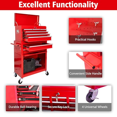 5-Drawer Rolling Tool Chest, Modular Tool Cabinet with Brake Casters & Removable Drawers, Workshop Toolbox Cart for Factory/Garage, Black