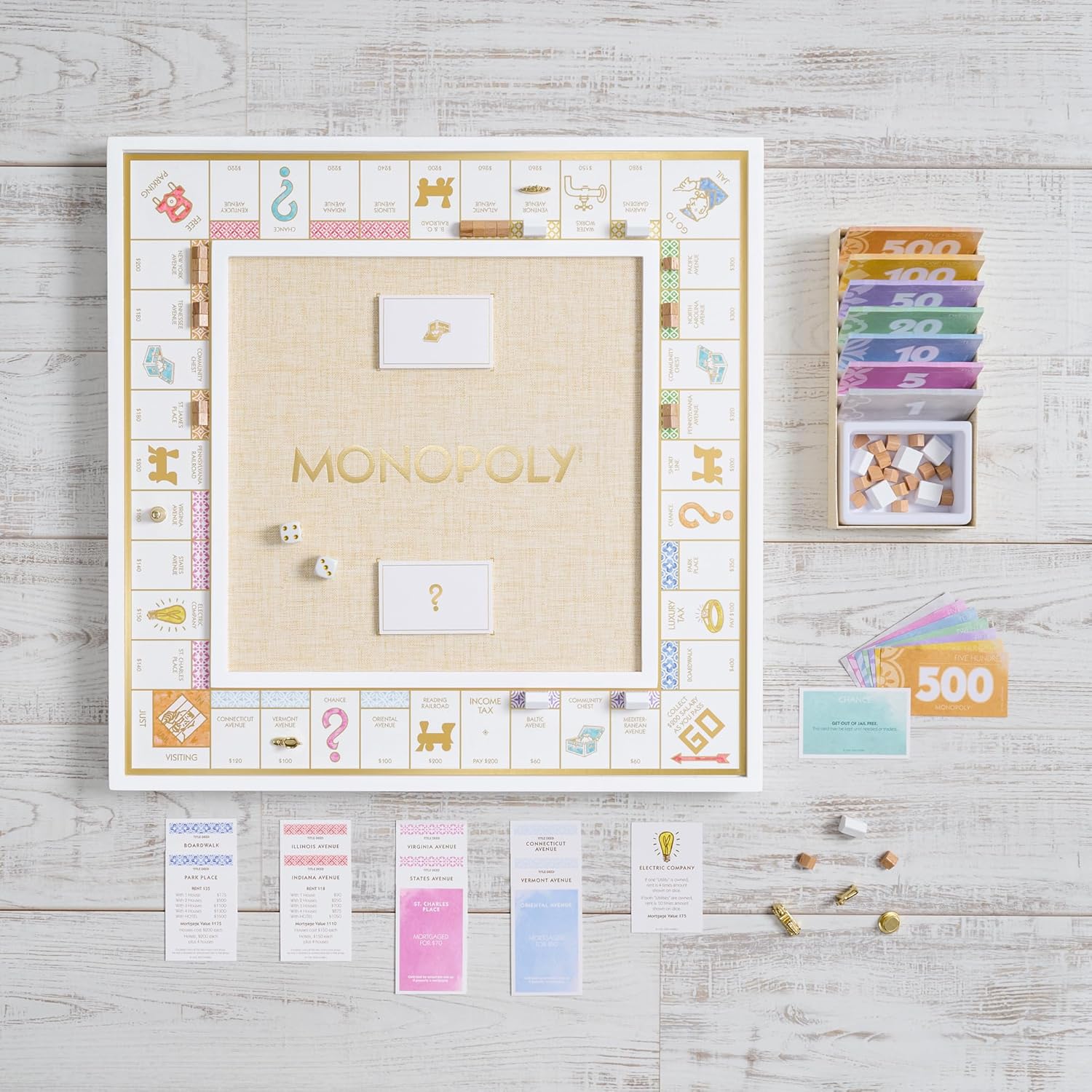 WS Game Company Monopoly Bianco Edition with Foil-Stamped Wood Game Board and Premium Components