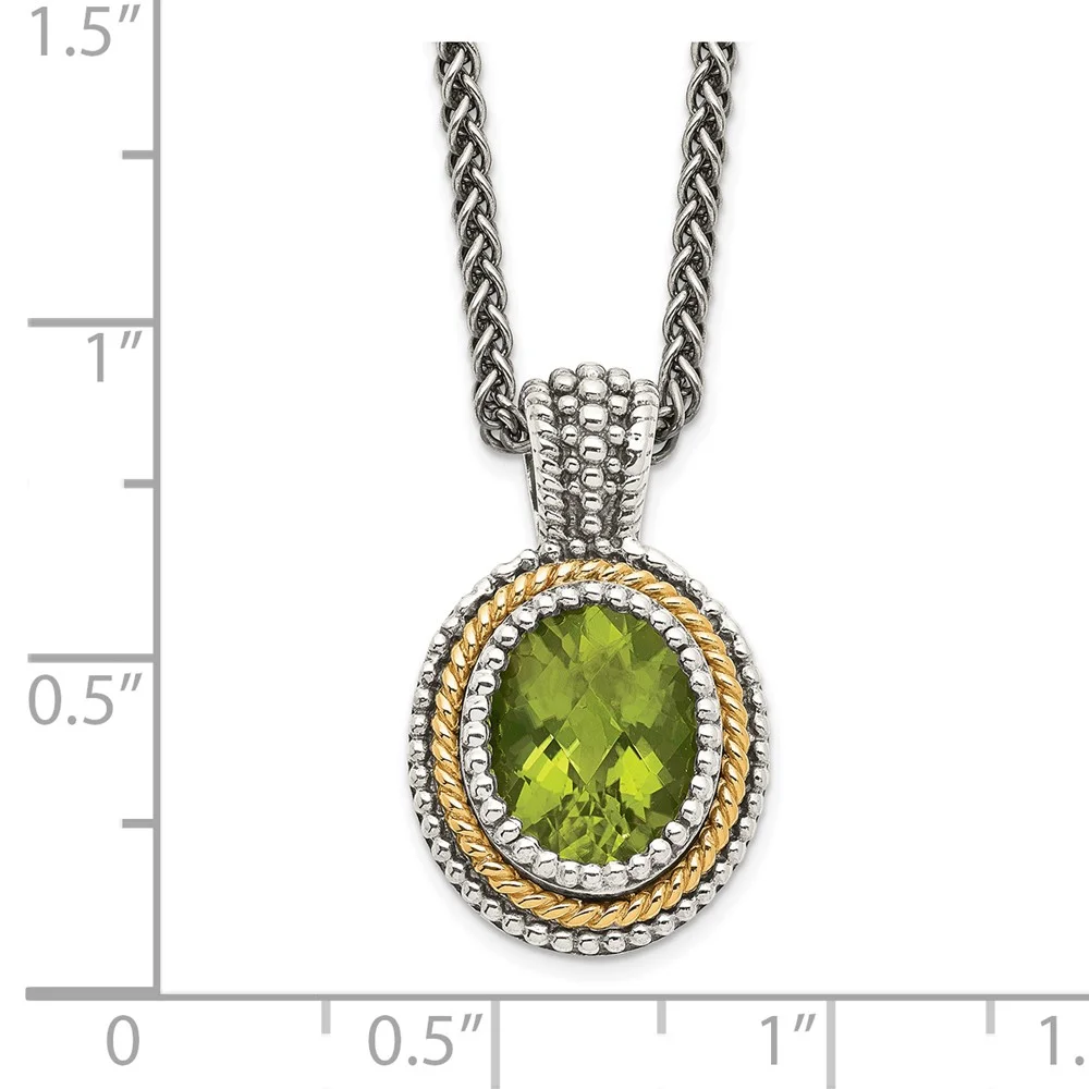 Shey Couture QTC875 Sterling Silver with 14K Gold Peridot Necklace - Antiqued