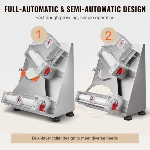 VEVOR Pizza Dough Roller Sheeter, 3-15 Inch Automatic Commercial Pizza Press, 390W Electric 260 Per Hour Dough Roller