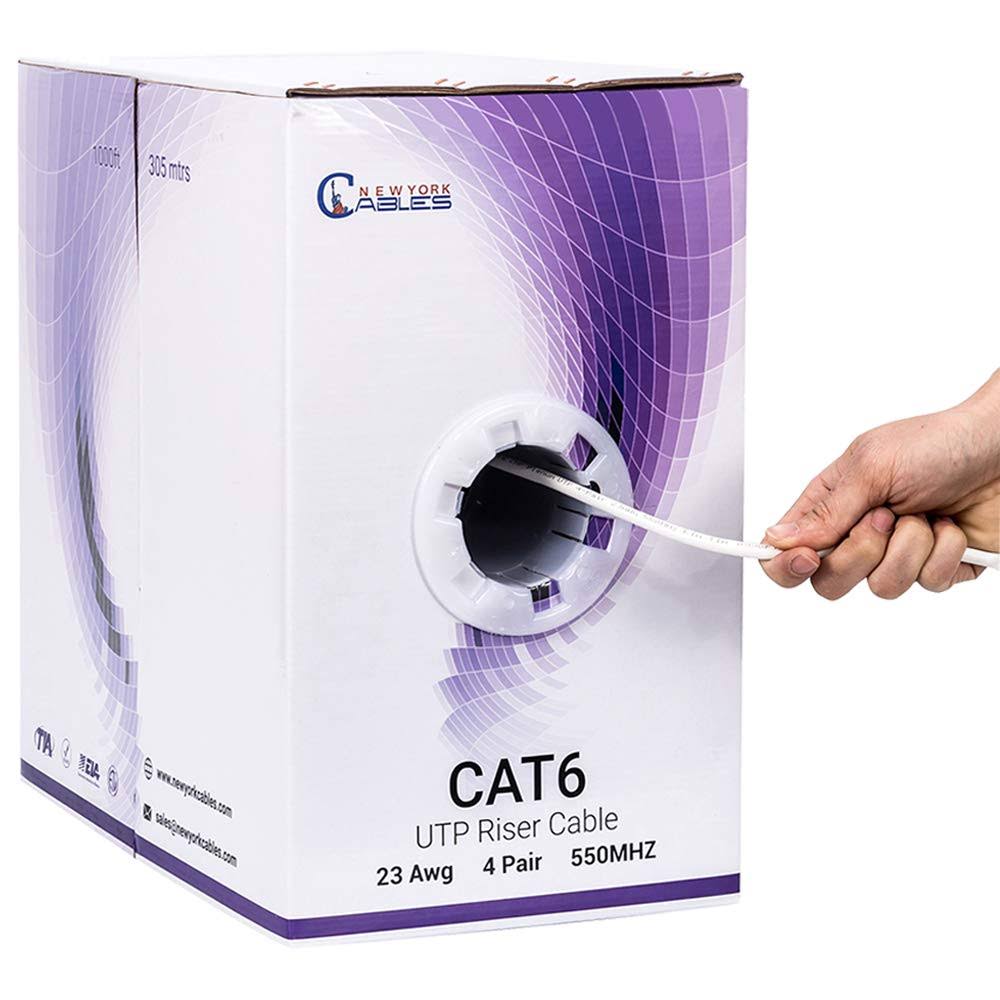 Cat6 Riser CMR 1000ft UTP 23AWG 550MHz Fluke Tested Bulk Ethernet Cable White