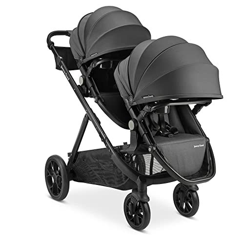Joovy Qool Double Bundle Double Stroller with Reconfigurable Seats, Magnetic Safety Harness with Padding, UPF 50 Sun Canopy, and Large Storage Basket