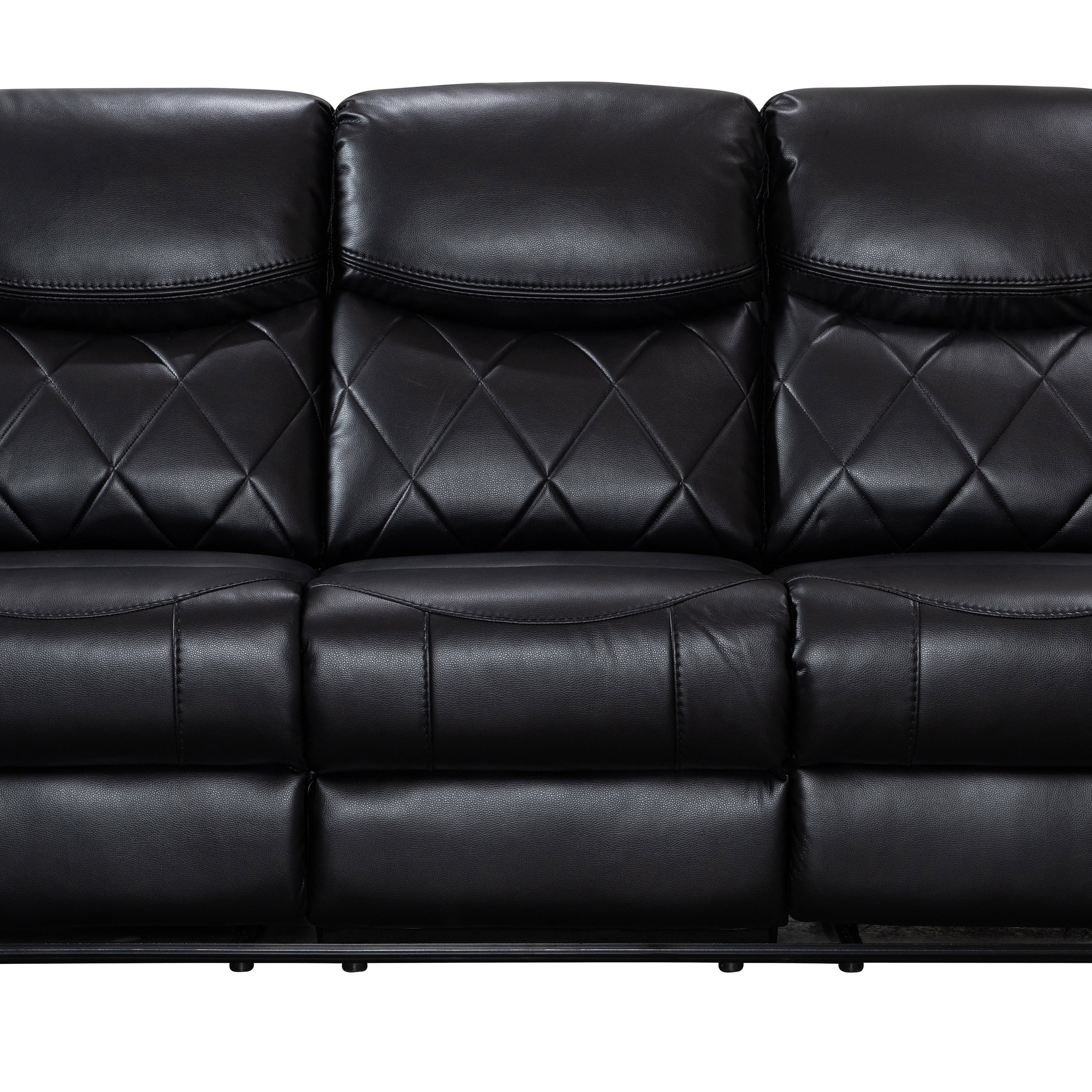 Contemporary Living Room Plush Faux Leather Upholstered Power Reclining Sofa, Black
