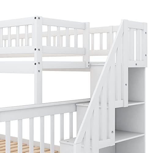 Harper & Bright Designs Bunk Beds Twin Over Full Size, Bunk Bed with Trundle,Storage Shelf and Stairway
