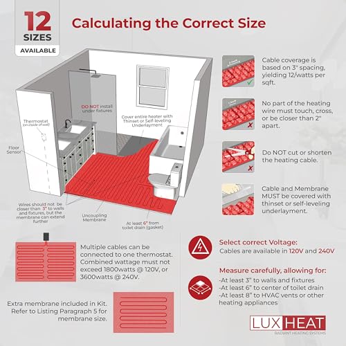 25sqft Electric Radiant Floor Heating System - 120v Under Floor Heating System Includes UDG4 Programmable Thermostat w/GFCI, Heater Cable