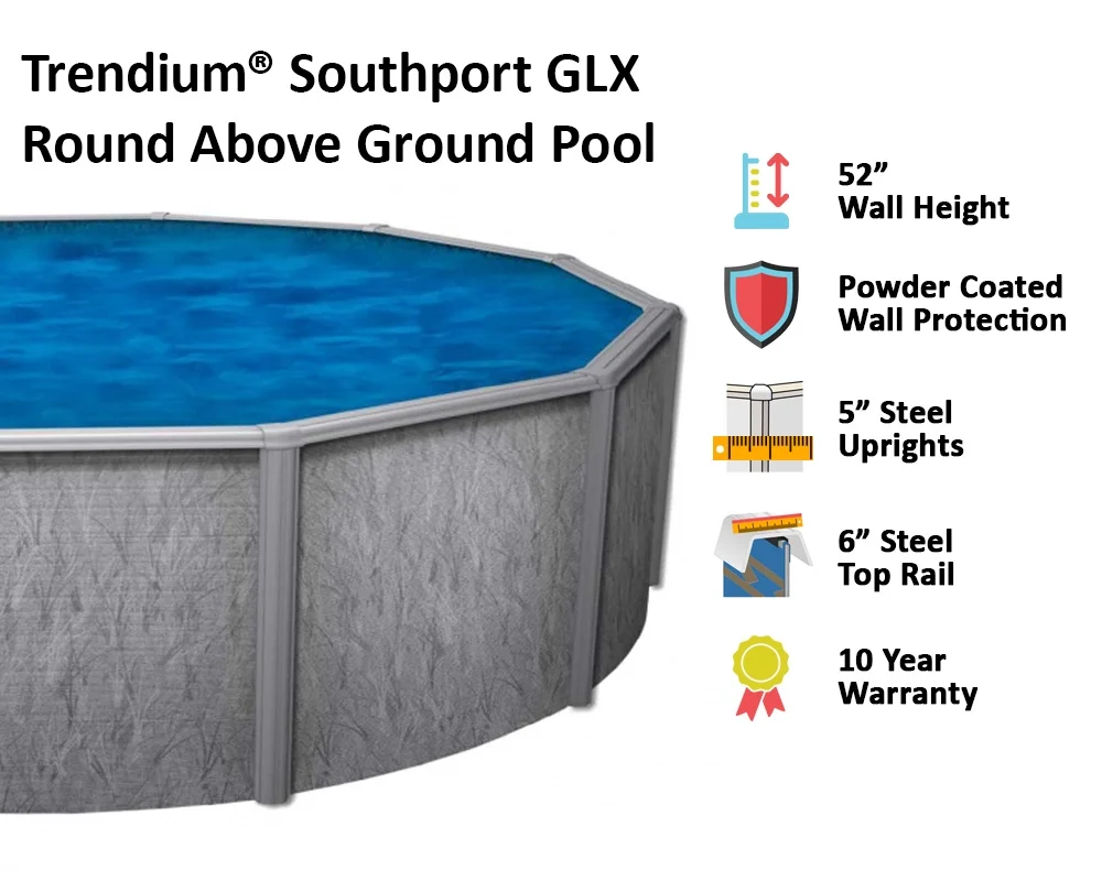 Trendium 24' x 52 Round Southport GLX Power Coated Above Ground Swimming Pool