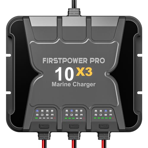 3 Bank Marine Battery Charger 10X3, 30A (10A/Bank) - 12V Waterproof Onboard Battery Charger, Battery Maintainer & Desulfator for SLA/AGM