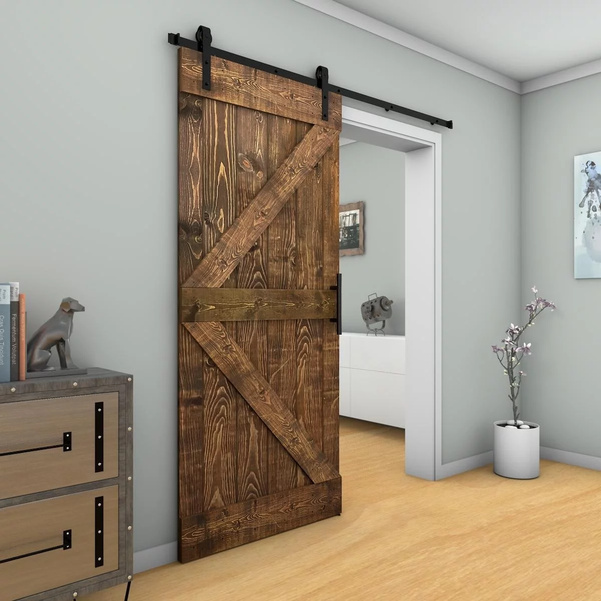 JM Barn Door With Solid Knotty Pine Paneled Wood and Hardware Kit(DIY) Grey Cashmere 36X84
