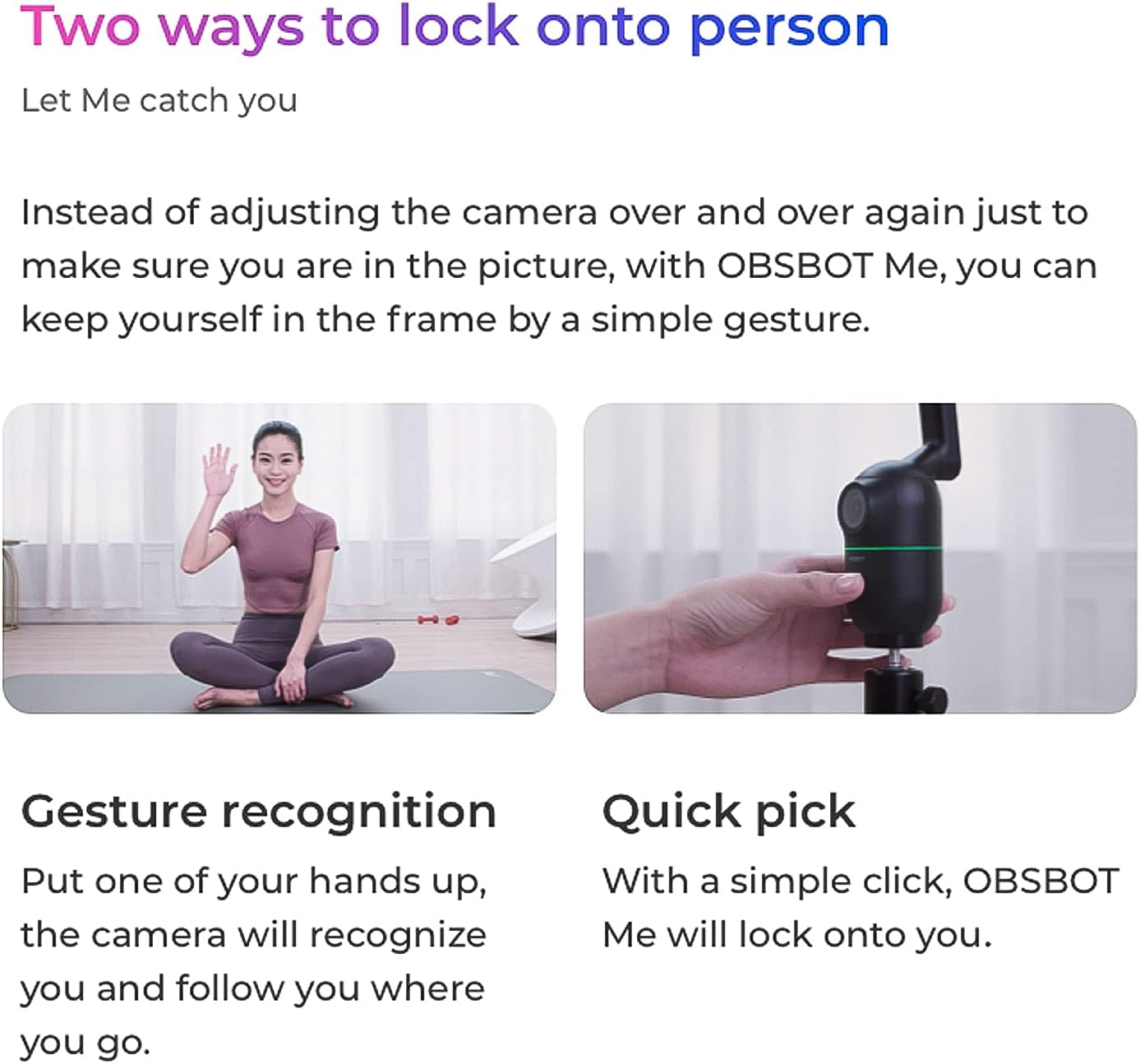 OBSBOT Me AI-Powered Tracking Tripod, AI Tracking Auto Frame & Gesture Control, 120° Wide Angle, No App Required