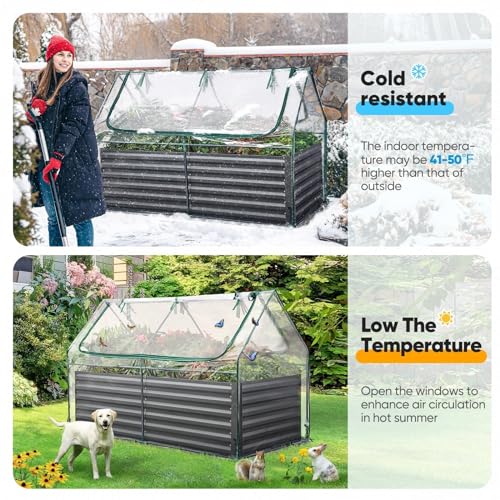 Quictent Raised Garden Bed Galvanized Raised Beds for Gardening Vegetables with Cover 8x4x1 ft Metal Planter Box Outdoor Use (Clear)