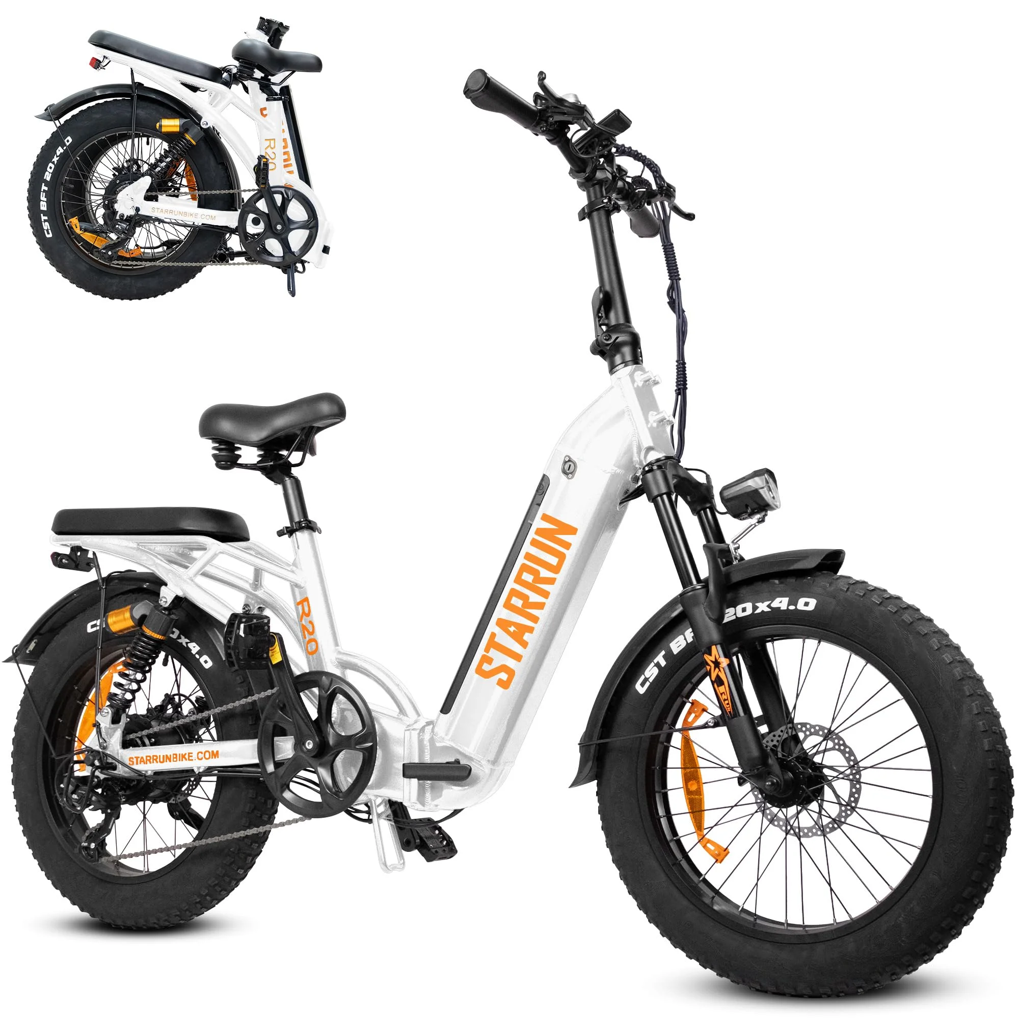 Electric Bike Full Suspension E-Bikes for Adults 750W 48V 20Ah Removable Lithium  Battery 4.0" Color Display 7 Speed 20'X4.0 Fat Tire Folding