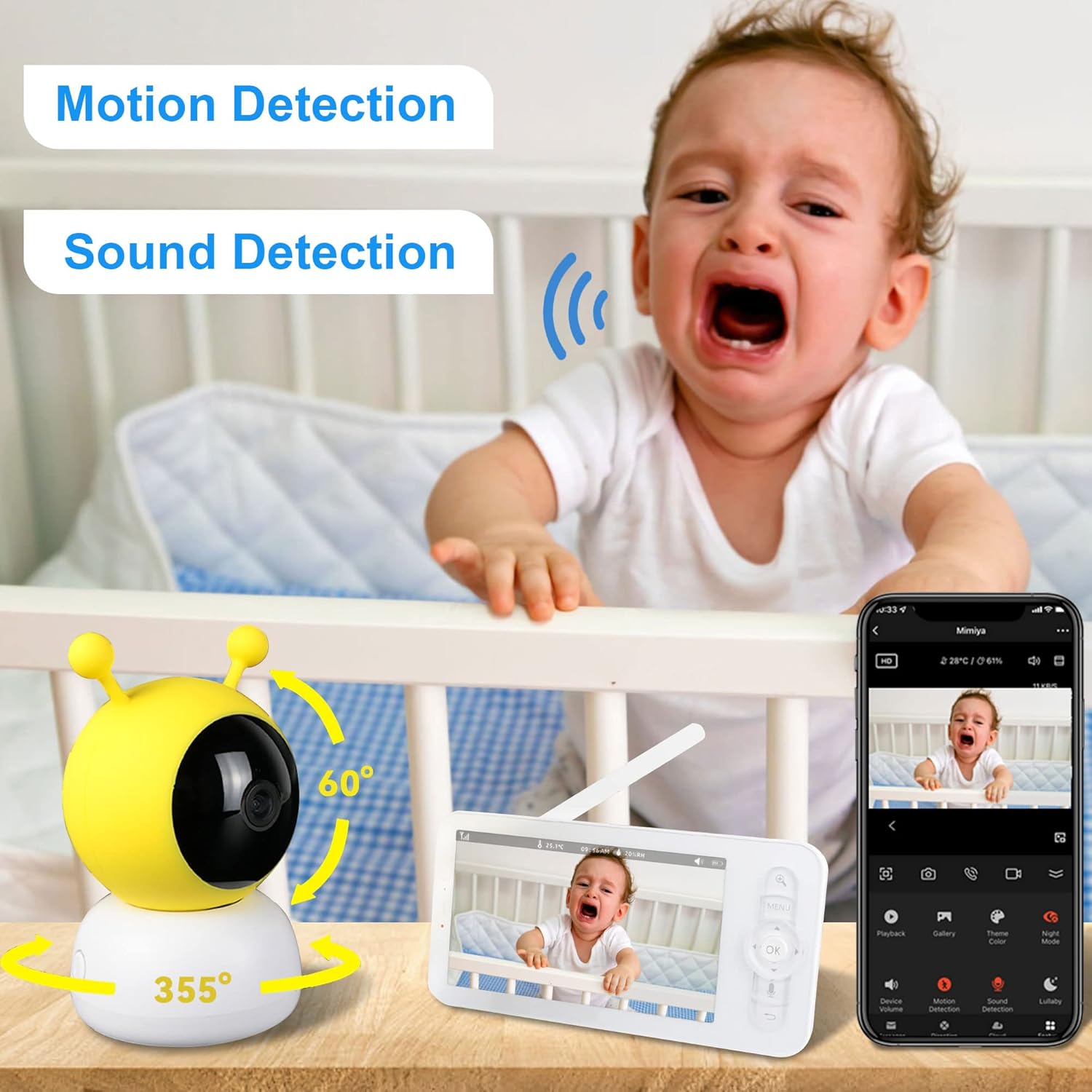 JeaTone WiFi Baby Monitor, 5 Wireless Baby Monitors with Camera and Audio, 1080p Camera and 720p Display, 2-Way Audio