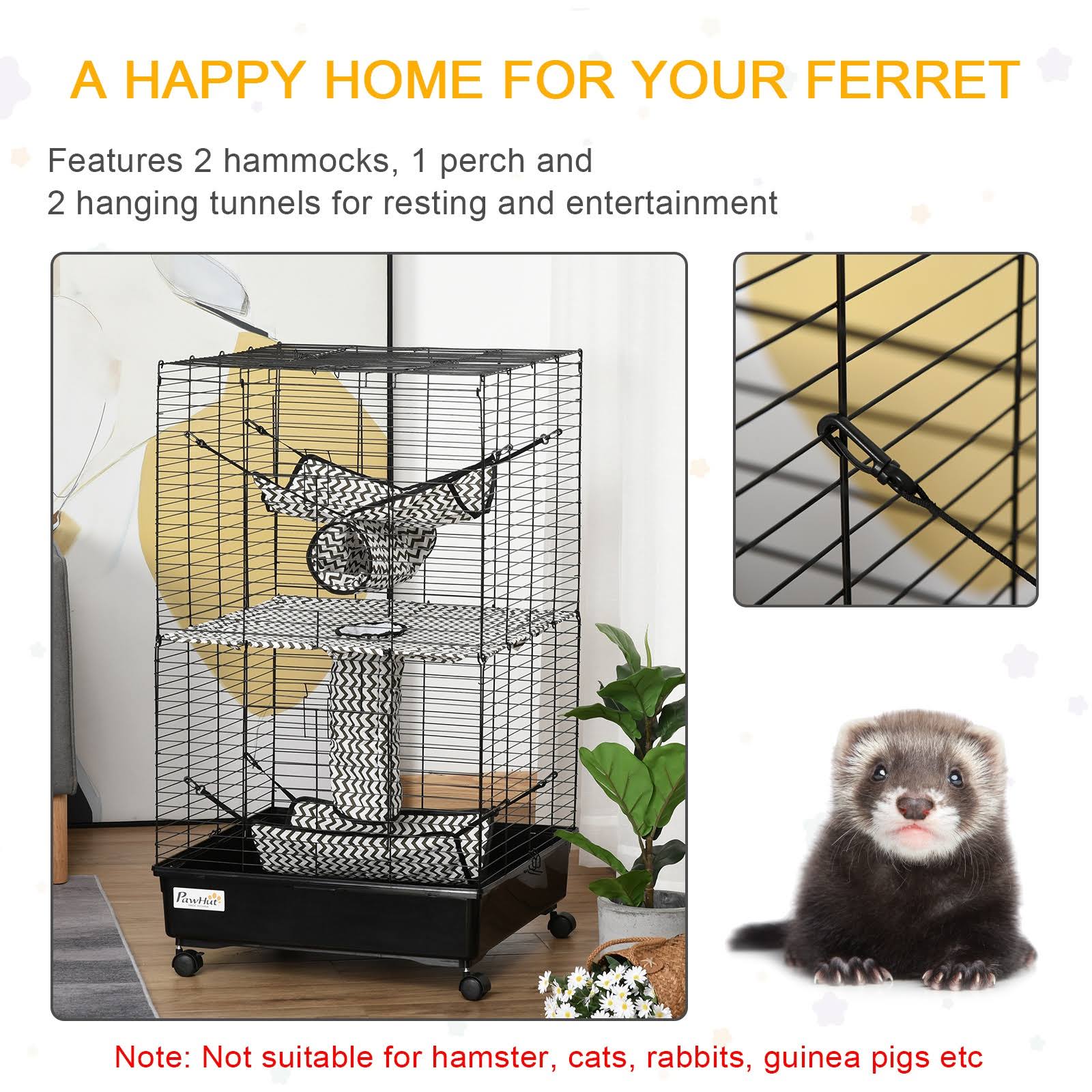 Pawhut Small Animal Cage Habitat Pet Play House for Ferret with Wheels Hammocks Tunnels