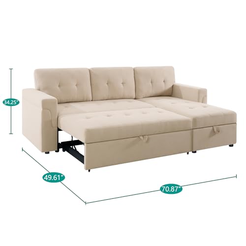 Naomi Home Reversible Sleeper Sectional Sofa Storage Chaise Velvet/Dark Gray