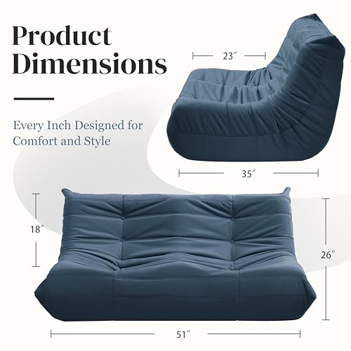 Bean Bag Chair for Adults - Suede & Microfiber Fireside Floor Chair, Comfortable Corner Lounge Sofa for Living Room, Bedroom, Office (3-Seater, Beige)