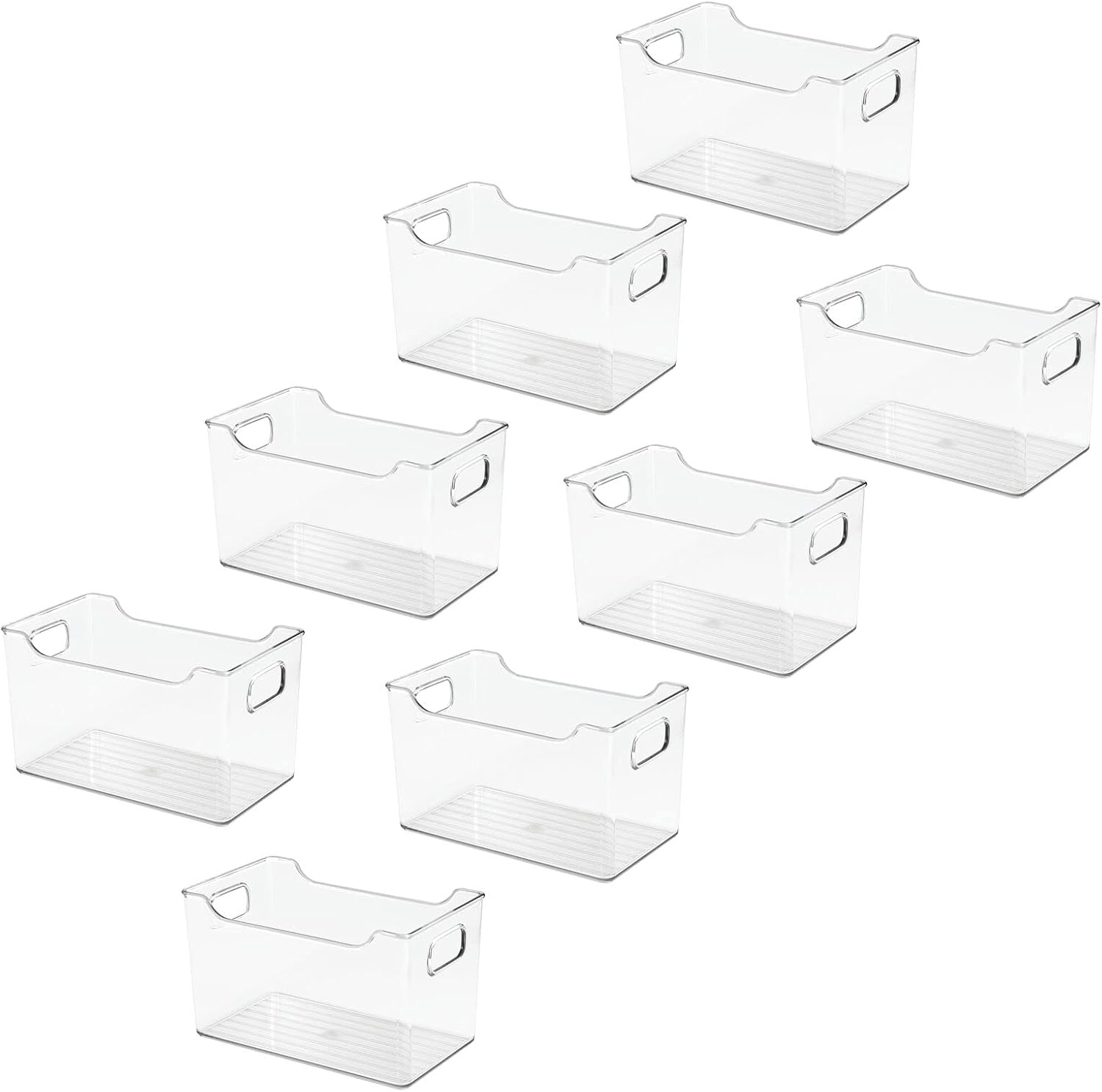 mDesign Plastic Rectangular Stackable Long Storage Container, Side Dip Organizer Bin w/Handles for Office, Filing Cabinet, Shelf, Desk